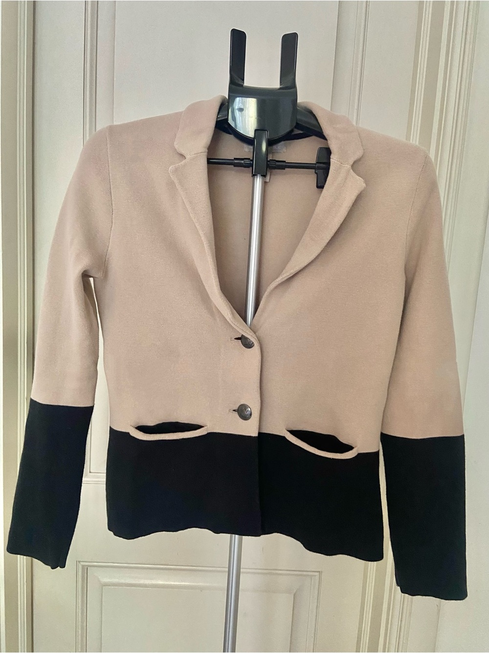 Beige and Black Knit Color block Blazer Jacket size M